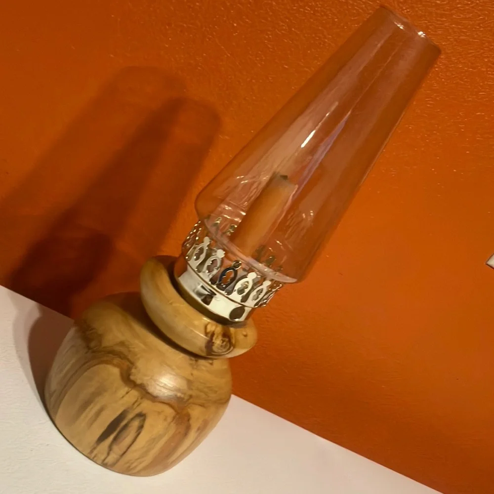 Vintage Glass and‎ Wood candle holder.